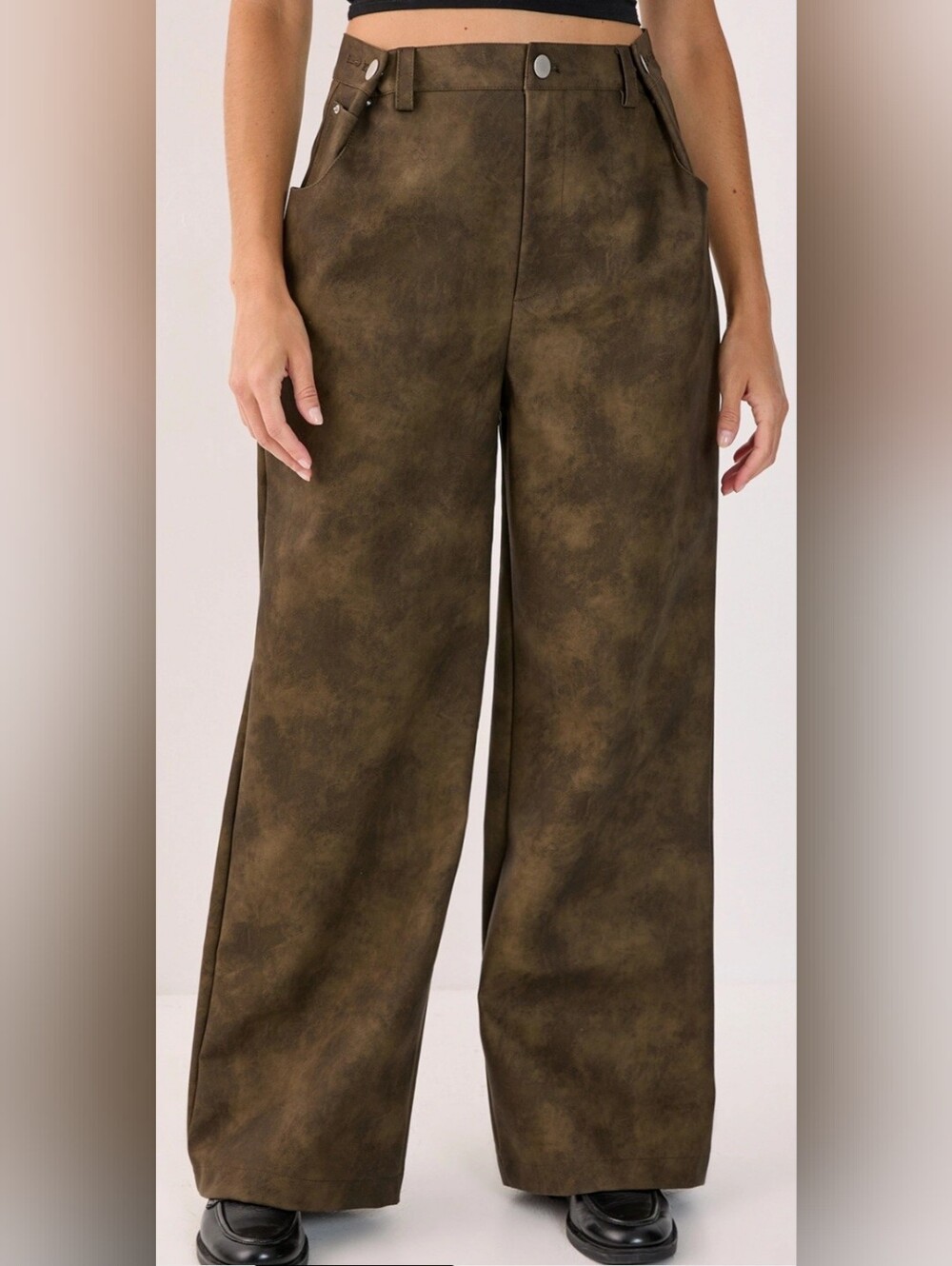 Nasty Gal Slouch Faux Leather Pants In Olive